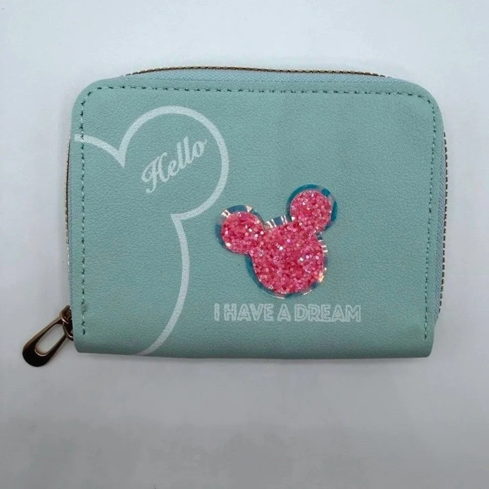 Disney Mickey Mouse I Have a Dream Glitter Zip Around Coin Pouch